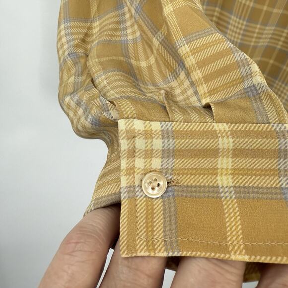 Wilfred Silk V Neck Popover Beige Plaid Long Sleeves Women size Medium - Picture 6 of 10